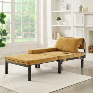 2-in-1 Klappsofa gelb, Schlaffunktion, USB/Typec, ausziehbarer Einzelsessel mit Polster, platzsparendes Gästebett für Wohnzimmer, Schlafzimmer, Arbeitszimmer, Balkon, Loft, kleine Wohnung - Gelb