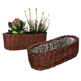 KOTARBAU® 2er Set Übertopf aus Weide Flechtwaren Blumentopf Oval für Blumen Pflanzen Naturkorb 40 cm Blumenkasten Rattan Flechtkorb