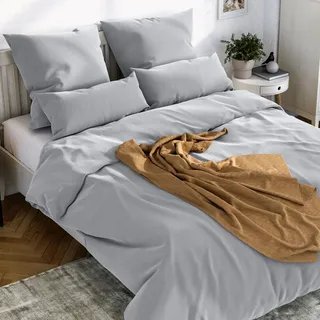 Wolkenfeld Mako-Satin Sommerbettwäsche Grau 135 x 200 cm + 2 x 80 x 80 cm