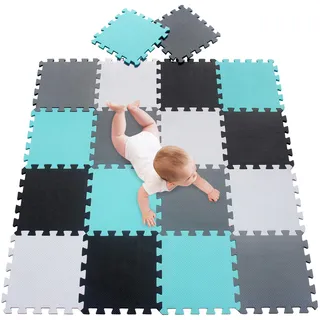 meiqicool Puzzlematte Spielmatte Spielteppich Schaumstoff Puzzle Kinderteppich Boden Puzzle kriechen Play Spiel Matte für Baby Kinder,Kleinkind sicher zu verwenden Türkis-Schwarz-weiß-grau 18 PCS