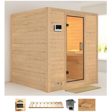 Bild Sauna »Menja«, (Set), 9-kW-Ofen mit externer Steuerung beige