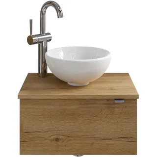 Saphir Waschtisch »Serie 6915 Waschschale mit Unterschrank für Gästebad, Gäste WC« Keramik-Aufsatzbecken, Waschtischplatte, Waschtischunterschrank, 3 Stk. tlg. 51 cm breit, 1 Tür, Waschtischplatte, kleine Bäder, ohne Armatur, braun