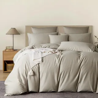 YASMENG Bettbezug aus Baumwollsatin, 140 x 200 cm, Beige, 100 % Baumwolle, Satin, weich, seidig, atmungsaktiv, Lyocell, Seide, Bettwäsche für Einzelbett, mit Reißverschluss und Kissenbezug, 65 x 65 cm