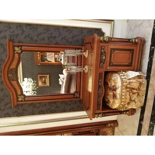 Luxus Klasse Barock Rokoko Schminktisch Spiegel Hocker Kommode Konsolen Tisch - Braun