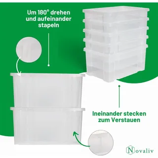 Novaliv Aufbewahrungsbox mit Deckel 27L Anthrazit Nestbar stapelbare Plastikbox mit Clipverschluss Eurobox Kunststoffbox BPA-frei 46,5x36,5x24 cm