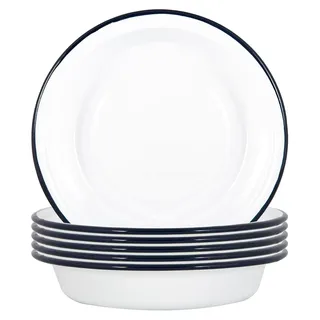Weiße Emaille-Schalen - 22,5 cm - Marine - Set von 6