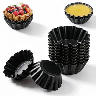 12 Stück Mini Tartelette Förmchen aus Kohlenstoffstahl, 6 cm Ei Torte Form Eier Kuchenform, Wiederverwendbare Tarteform Metall Muffinform, Antihafte Metall Klein Torteletts für Pudding Kuchen Cupcake