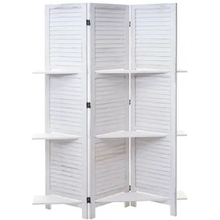 MCW Paravent MIT Regalböden Reinweiß, Reinweiß , Weiß, Weiß , Holz , Paulownia , 125x170x2 cm , Wohnzimmer, Raumteiler, Paravents