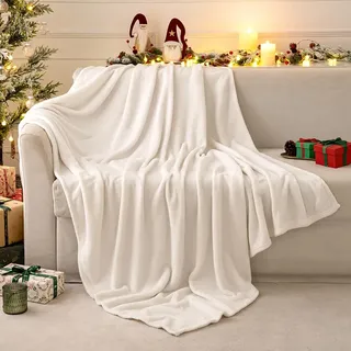 MIULEE Weihnachten Kuscheldecke Flauschig Decke Fleecedecke Wohndecken Couchdecke Flauschig Überwurf Mikrofaser Tagesdecke Sofadecke Blanket Für Bett Sofa Schlafzimmer Büro 220x240 cm Weiß