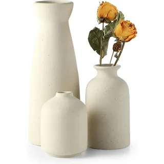 Sawoake Beige Keramik Vasen 3er-Set Kleine Blumenvasen für Dekor, Moderne rustikale Bauernhaus Home Decor, Dekorative Vasen für Pampas Grass Idee Regal (Beige)