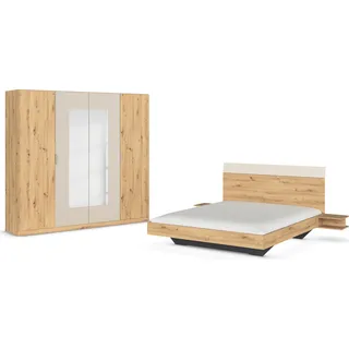 Rauch "Monza", mit Drehtürenschrank Breite 226 cm, Bettanlage in 2 Breiten, eiche artisan, champagner),