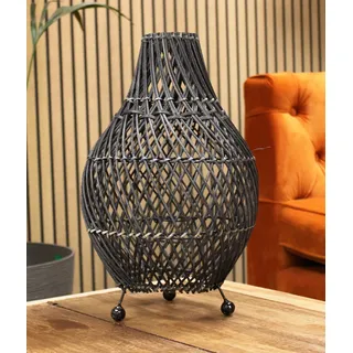Rattan Tischlampe - Schwarz - H: 39 CM, I : 24 CM - Brand Neu & Verpackt
