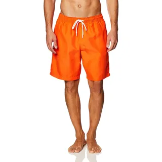 Amazon Essentials Herren Badeshorts Lang - Badehose Herren 23cm mit Netzfutter, Taschen und Kordelzugverschluss, Orange, L