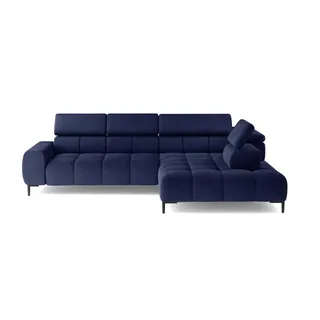 DOMO-HOME Ecksofa PLAZA L mit Elektrischer Sitzverstellung 300x216cm | U-Form Sofa mit Verstellbaren Kopfstützen | Hochwertiger Polsterung | Farbe dunkelblau Matt velvet | Rechts - Dunkelblau