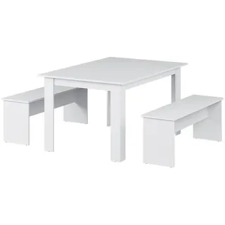 Vicco Essgruppe Holztisch Esstisch Set Sentio Weiß 137.6 x 92.8 cm mit 2 Bänken, Model 26501