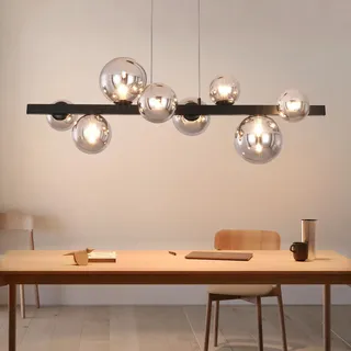 ZMH Pendelleuchte Esstisch Hängelampe Wohnzimmer - Küchenlampe Hängend G9 Hängeleuchte 8 Flammig Esstischlampe Esszimmer Glaskugel Pendellampe Modern Rauchgrau für Küche Hotel (Ohne Leuchtmittel) - Grau