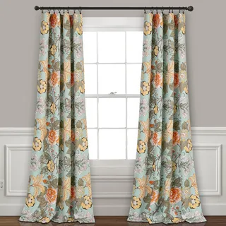 Lush Decor Sydney lichtfilternde Fenstervorhänge, 132,1 x 213,4 cm (B x L), Blau und Grün, Botanischer Garten, Landhaus-Heimdekoration, Blumen-Vorhänge für Schlafzimmer, Wohnzimmer und Esszimmer
