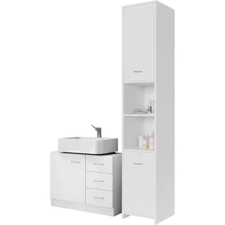 Badmöbel-Set Neapel 2-tlg Weiß Hoch- & Unterschrank