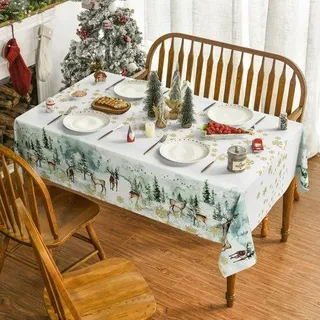 Weihnachts-Tischüberzug, 100 x 140 cm, gold-weiß, Hirsch, Festtisch-Beilage für Feiern, Picknick, Abendessen, Dekorationselement