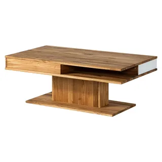 MASSIVMOEBEL24.DE Couchtisch Wildeiche 120x70x45 natur geölt / Glas weiß WIEN #101 - Weiß