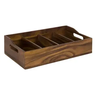 APS Besteckkasten Holz ACACIA, 4 Besteckfächer aus Akazienholz, je: 26 x 11,5 cm, ohne Deckel