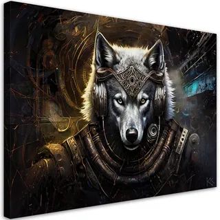 Feeby Leinwandbild Wolf Tier Abstraktion 90x60cm , Grau , Textil , Tiere , Rechteckig , 90x60 cm , Bilder & Rahmen, Bilder, Leinwandbilder