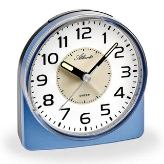 Atlanta Wecker ohne Ticken Geräuscharm mit Licht Snooze Quarz Analog Blau 10 x 10 x 5 cm - 1996-5