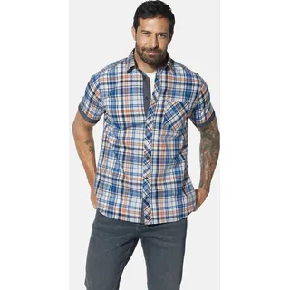 Kurzarmhemd JAN VANDERSTORM "Kurzarmhemd WIKTHOR", Herren, Gr. XL, weit, blau (blau kariert), Obermaterial: 100% Baumwolle CO., Hemden Kurzarmhemd