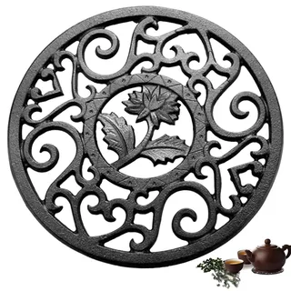 Gusseiserner Topfuntersetzer Ø 13 cm, runder Teekannen Untersetzer aus Metall mit Blumenmuster, hitzebeständig & rutschfest, Untersetzer für Teekanne, Topf & Pfanne