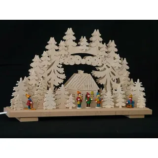 Schwibbogen el. Beleuchtet mit Laternenkinder und kinder auf Ski+Schlitten NEU