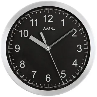 AMS Funkwanduhr modern Gehäusedurchmesser 20 cm - AMS "F5911", silber (silberfarben), Wanduhren, Damen, B/H/L: 4cm, Quarz,Metall,Glas,Wohnzimmer,Esszimmer,Küche,Arbeitszimmer,Büro,Flur