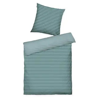TOM TAILOR Renforcé-Bettwäsche, 80x80 + 135x200 cm, 100% Baumwolle, mit Wendemotiv und farbigem Reißverschluss, MEDIUM STRIPES Türkis - Türkis