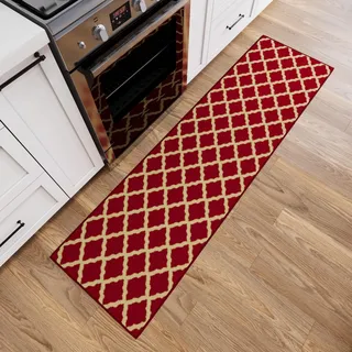 Ottomanson Glamour-Kollektion Teppichläufer mit elegantem Gitter-Design, rutschfest, 57 cm x 210 cm, Rot