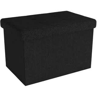 Intirilife Faltbare Sitzbank 49x30x30 cm in PIANO SCHWARZ - Sitzwürfel mit Deckel und Stauraum aus Stoff mit Mulden - Sitzcube Fußablage klappbare Aufbewahrungsbox Truhe Sitzhocker