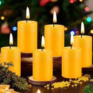 12er-Pack Bienenwachs Stumpenkerzen, 8 x 5 cm Natürliche Bienenwachs Kerzen, Jede Brennt 20 Stunden Duftend Gelb Zylinderkerzen für Ostern Gebet Hochzeit Meditation Weihnachten Zuhause Dekoration