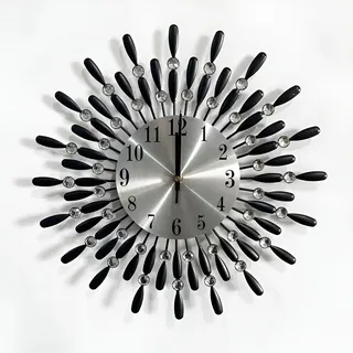 Jauhmui Modern Wanduhr mit großen Ziffern, genau und leise 38x38 cm,Gold Wohnzimmer Uhr (Silber)