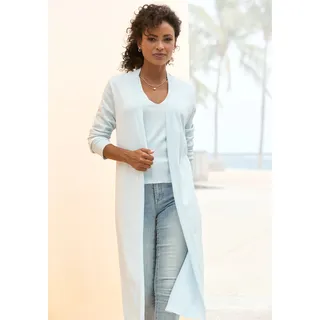 Cardigan LASCANA, Damen, Gr. 40/42, blau (hellblau), Feinstrick, Obermaterial: 70% Viskose, 30% Polyamid, unifarben, figurumspielend knieumspielend, Rippstrickbündchen, Strickjacken Cardigan, mit seitlichen Schlitzen, Longstrickjacke aus weichem Rippstrick