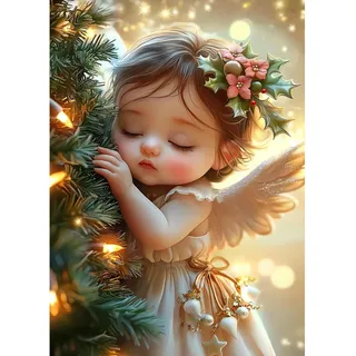 MAXBYE Diamond Painting Erwachsene, Christmas 5D Diamond Art Komplett Set DIY Engel Diamant Bilder Anfänger, Runde Diamant Kristall Kreuzstich Für Home Wall Weihnachten Decor 30x40cm