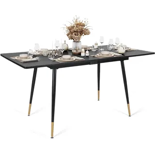 MEUBLE COSY Esstisch Ausziehbar Küchentisch für 4-6 Personen Retro Industrial Esszimmertisch Metallgestell für Esszimmer, Küche, 120-160x80x75cm, Schwarz + Goldfarben