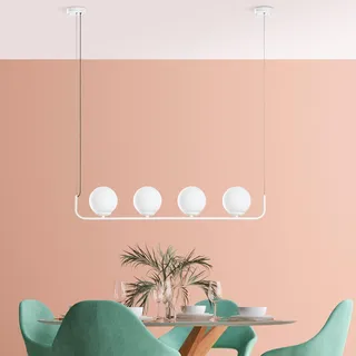 Opviq Elegant White Chandelier, Adjustable Height 20-110 cm, Metal Body, 4 x E14 Sockets, 15 cm Cap Diameter, Perfect for Modern Spaces, IP28 Rated