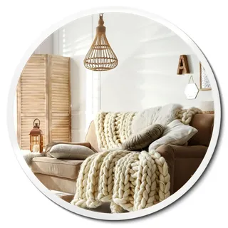 Wallfluent Spiegel Rund Weiß Ø 90cm , Transparent , Glas , 90x90x0.4 cm , Spiegel, Wandspiegel