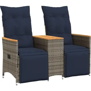 vidaXL Gartensofa Verstellbar 2-Sitzer mit Tisch Grau Poly Rattan - Grau