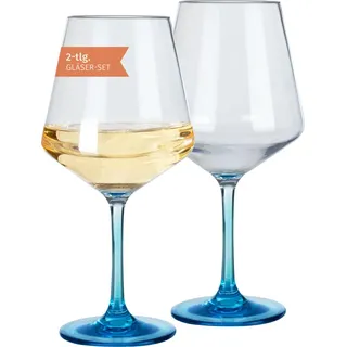 Milano Weißweinglas blue line 2er Set aus Polycarbonat 450 ml bruchfest BPA-frei leicht ideal für Camping Picknick Festival Outdoor Wein Rose Schorle - Blau