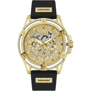 GUESS King Armbanduhr, Edelstahl, 40 mm, Silikonarmband, Schwarz,