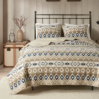 Woolrich Ganzjahres-Lichtbezug, gemütliche Bettschicht, passende Kissenbezüge Wendebettwäsche-Set – Landhaus-Stil, umgekehrt zu einfarbig, Baumwolle, Montana Tribal Tan, Oversized Full/Queen, 3