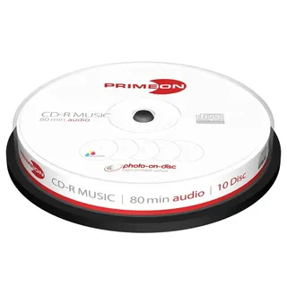 PrimeOn CD-R 80Min/AUDIO Cakebox (10 Disc), photo-on-disc Surface, Inkjet Fullsize Printable