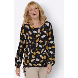 Langarmshirt "Shirt", Damen, Gr. 46, gelb (schwarz, ocker, bedruckt), 95% Viskose, 5% Elasthan, gemustert, Rundhals, Shirts Langarmshirt