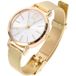 Hemobllo Armbanduhr für Damen, modische Armbanduhr mit ultradünnem Netzband, leicht zu lesen, luxuriöse Damenuhr, elegante Uhr, gold, medio, Modisch