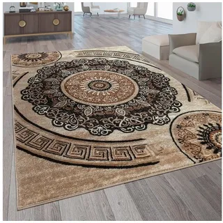 Paco Home Teppich Wohnzimmer Kurzflor Orient Design Vintage Mandala Muster Braun Beige, Grösse:80x150 cm