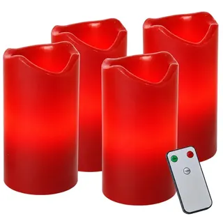 Star Trading LED Wachskerzen Set, 4er-Set flammenlose Kerzen in Rot mit Fernbedienung, Timer & Echtwachs-Optik, batteriebetrieben, 10 x 5 cm
